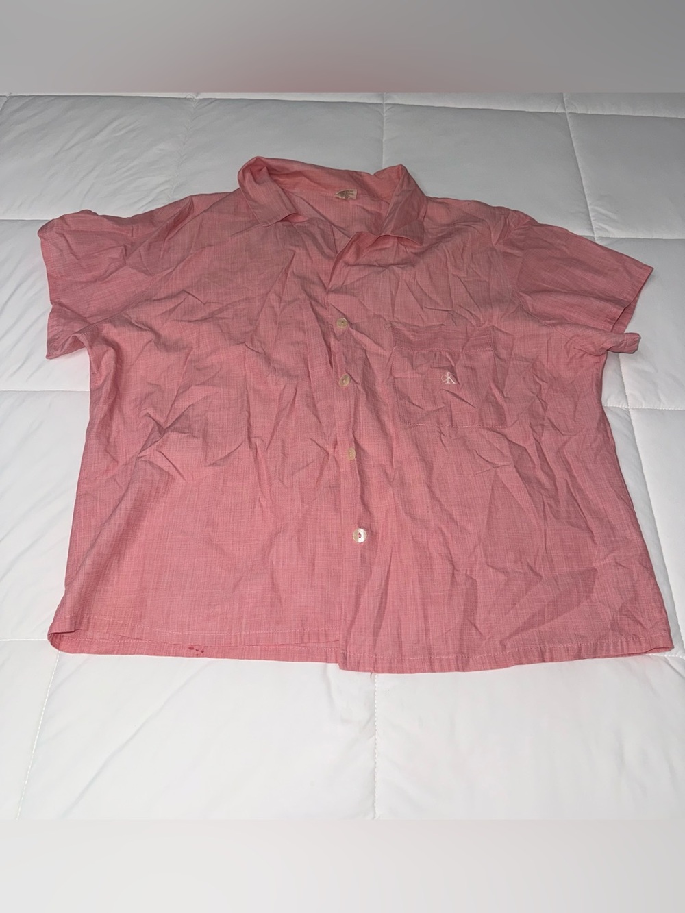 Calvin Klein Short-Sleeve Button-Down Shirt in Pink